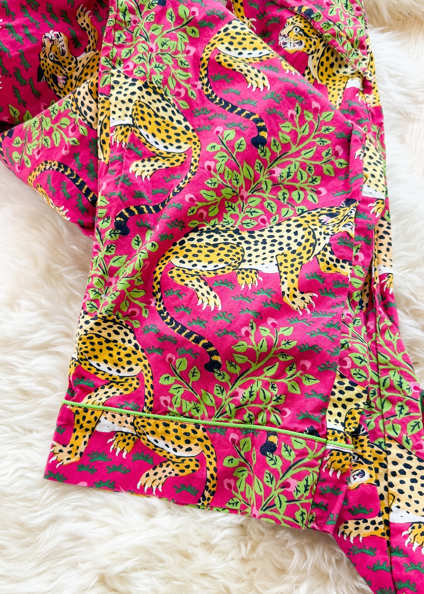 Printfresh Pink Bagheera Long Sleeve & Pants Organic Cotton Pajama Set (S)