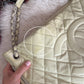 Vintage Chanel Ivory Quilted Caviar Leather Zip Expandable Purse