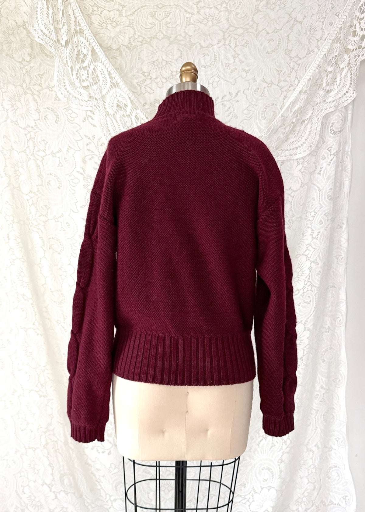 Vintage 80s Christian Dior Separates Burgundy Wool Cable Knit Turtleneck