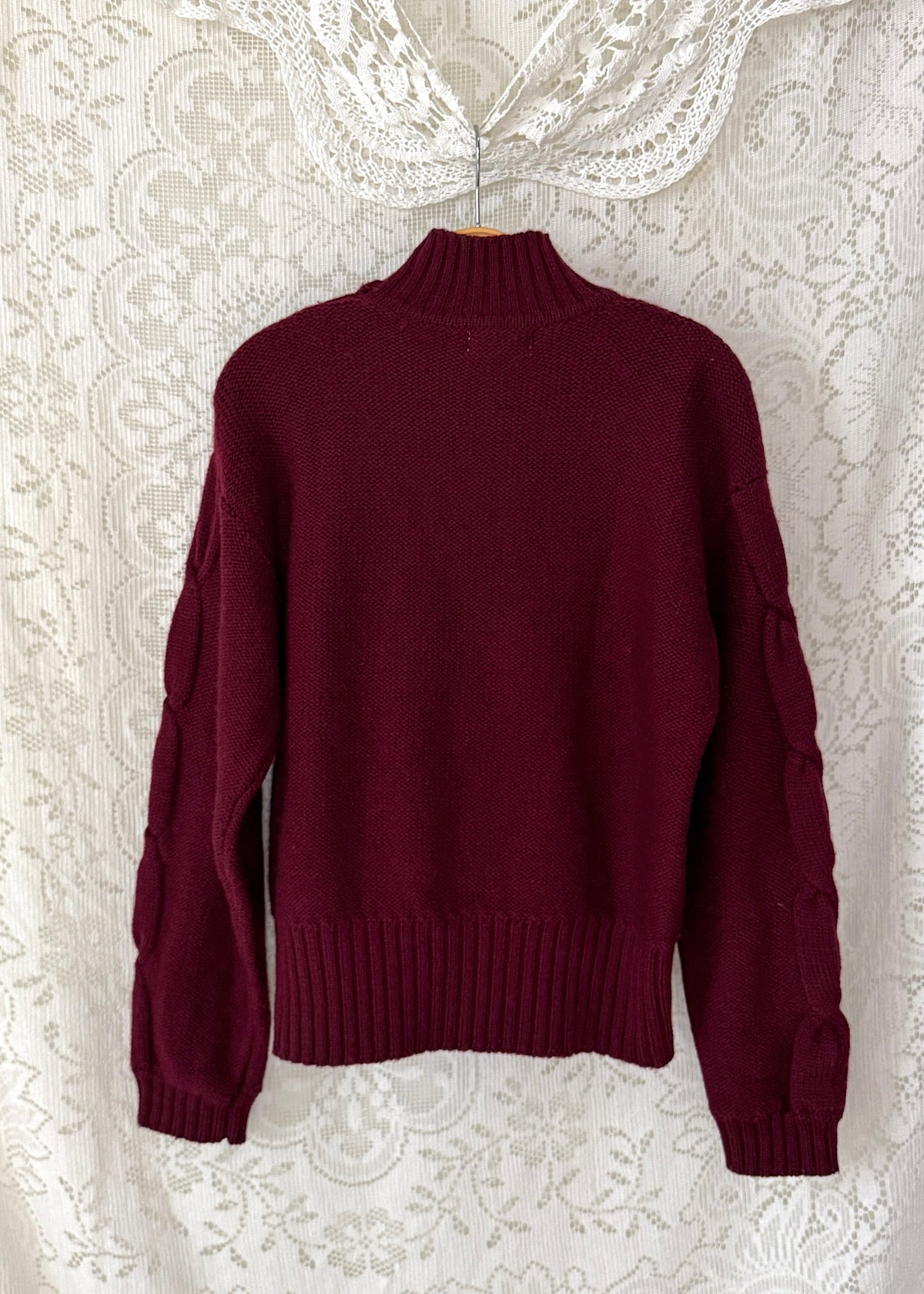 Vintage 80s Christian Dior Separates Burgundy Wool Cable Knit Turtleneck