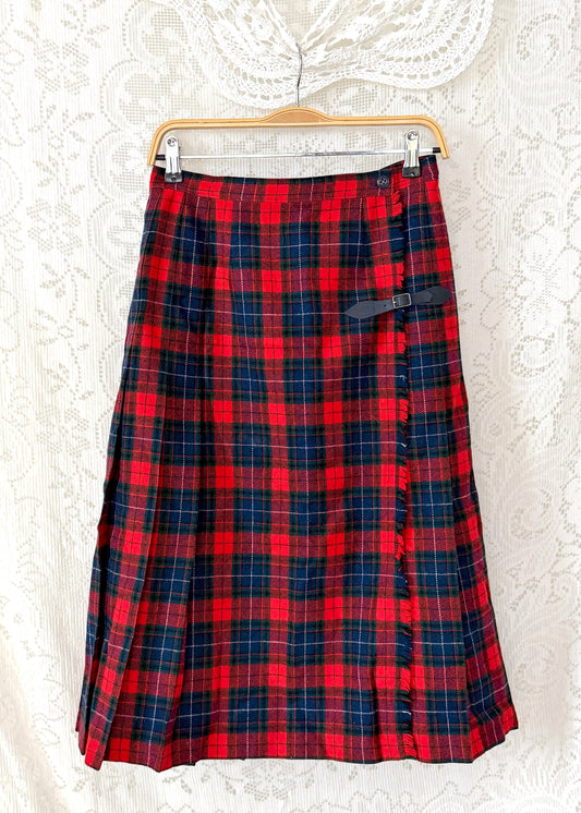 Vintage 80s Pendleton Manson Tartan Plaid Wrap Pleat Kilt Skirt