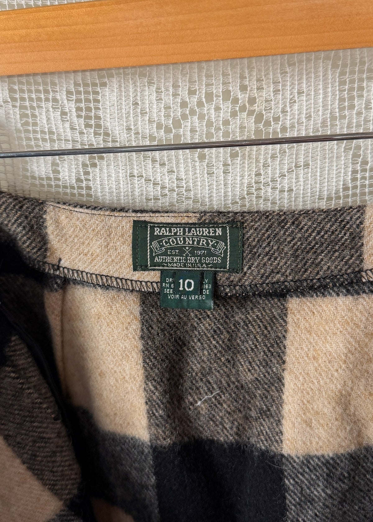 Vintage Ralph Lauren Country Tan & Black Wool Wrap Mini Skirt