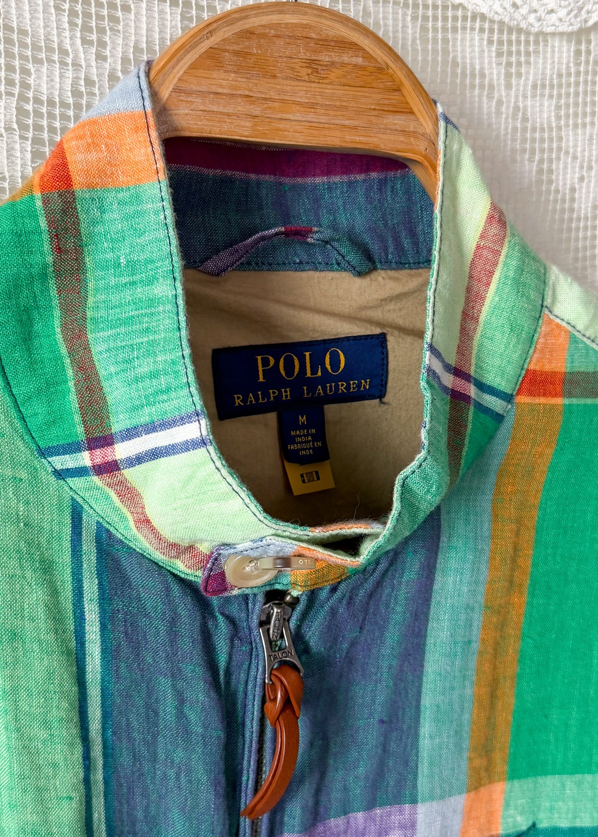 Polo Ralph Lauren Green Madras Plaid Linen Harrington Jacket (M)
