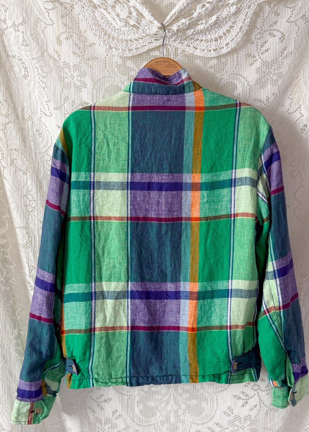Polo Ralph Lauren Green Madras Plaid Linen Harrington Jacket (M)