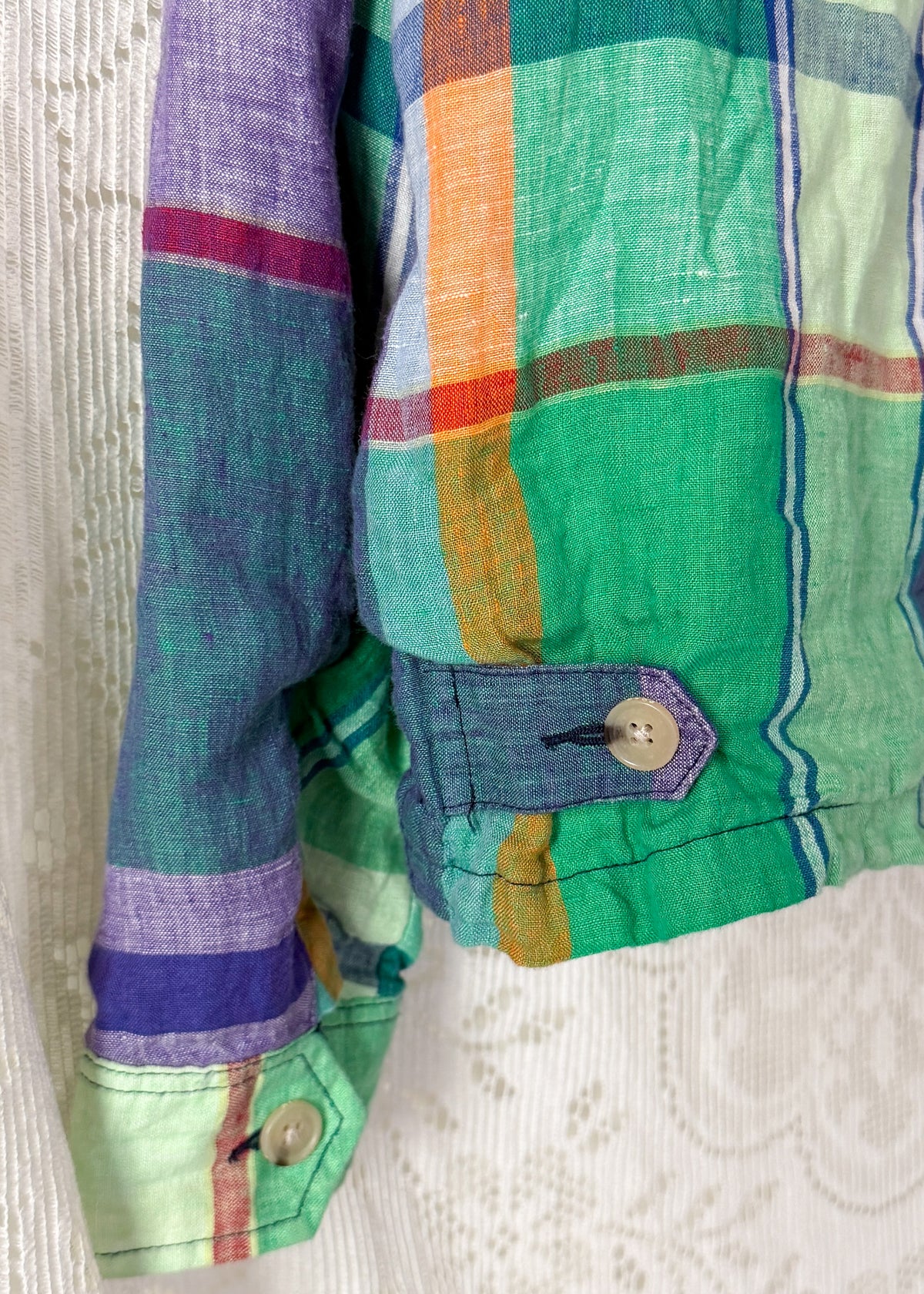 Polo Ralph Lauren Green Madras Plaid Linen Harrington Jacket (M)