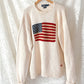 Vintage 90s Polo Ralph Lauren Cream American Flag 100% Cotton Crewneck Sweater
