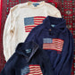 Vintage 00s Polo Ralph Lauren Navy RL67 American Flag Cotton Linen Mock Neck Button Sweater