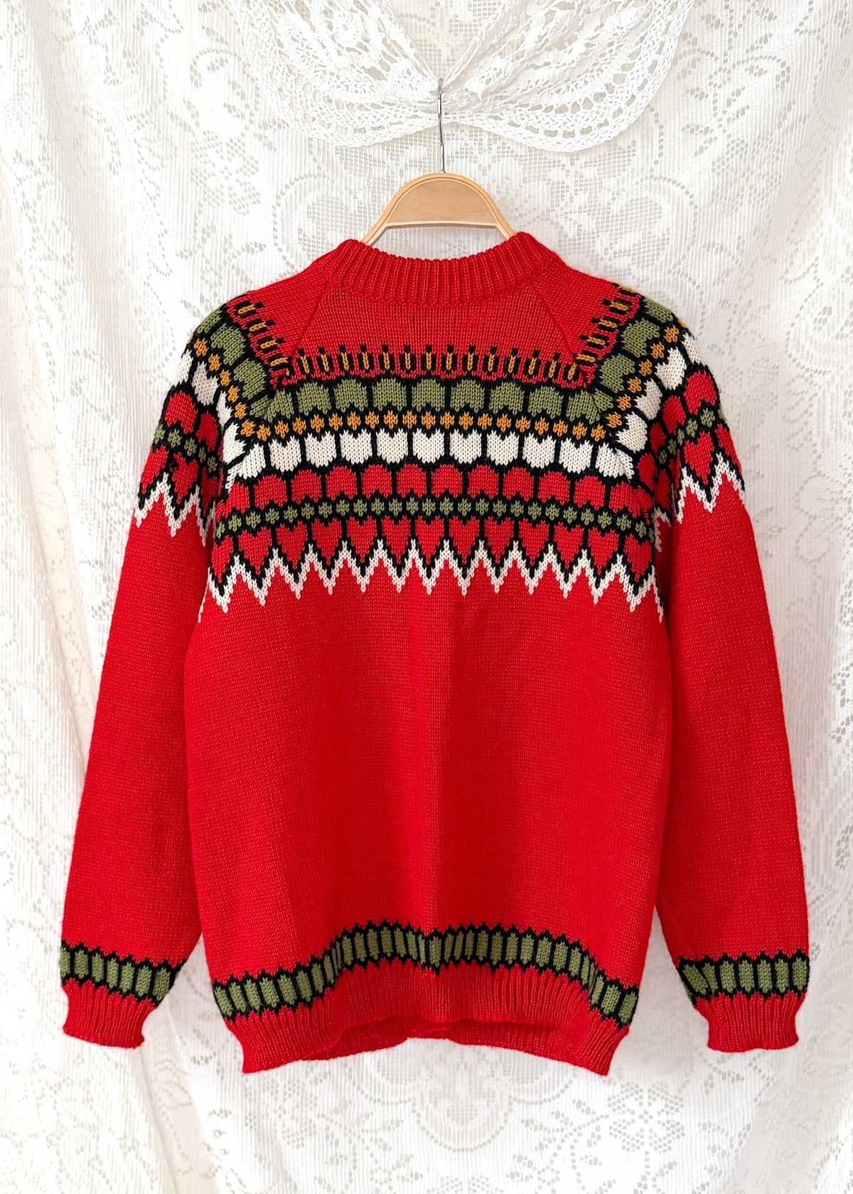 Vintage Dale of Norway Red Nordic Fair Isle Wool Cardigan