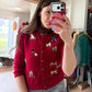 Rare Vintage 2000 Anthropologie Dark Red Lambswool Cashmere Dog Show Cardigan