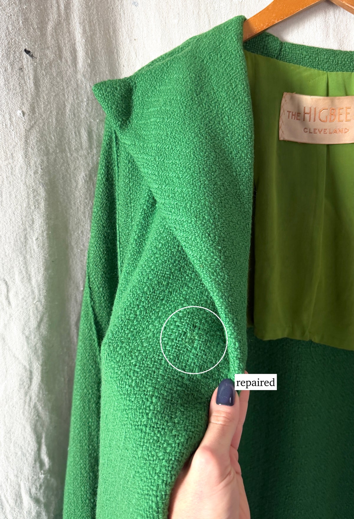 Vintage 60s Higbee's Cleveland Kelly Green Bouclé Cape Coat