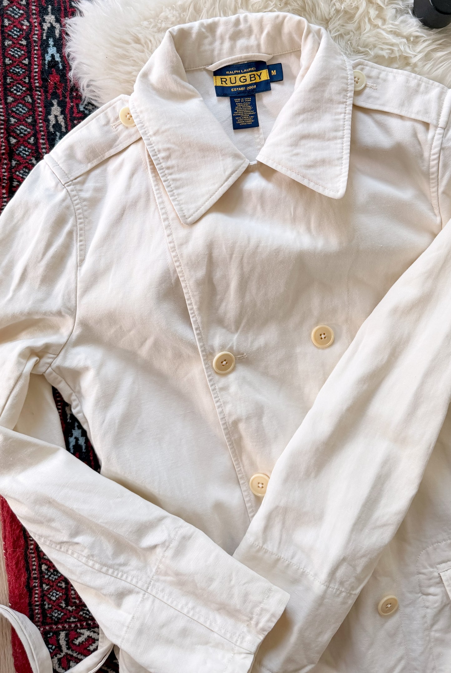 Ralph Lauren Rugby Cream Cotton Linen Khaki Trench Jacket (M)