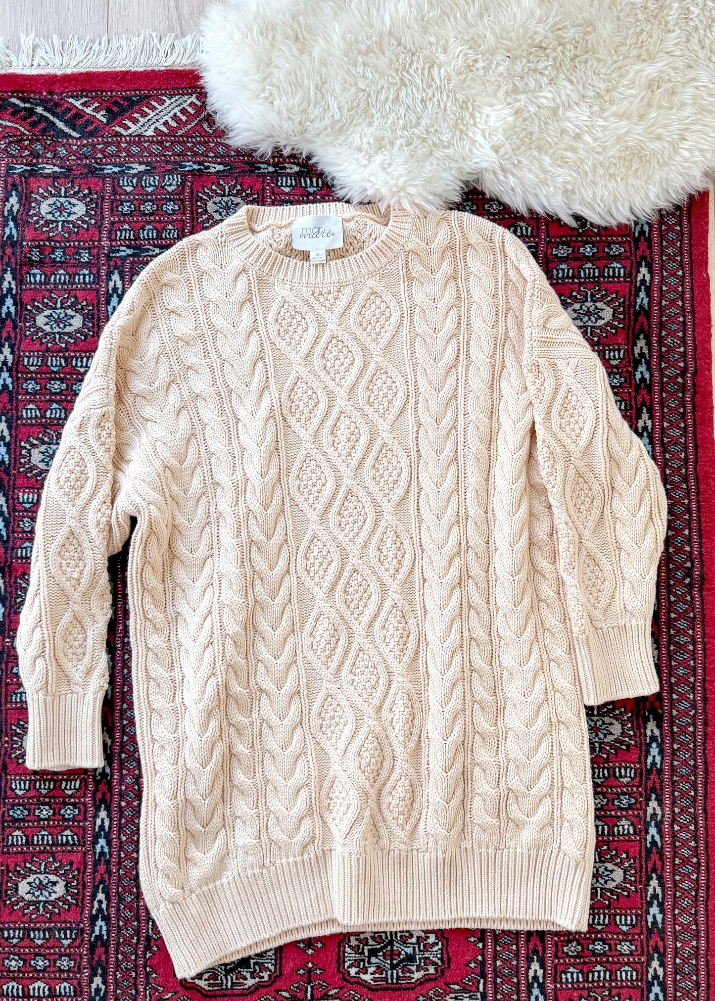 Anthropologie x Mare Mare Cream Long Sleeve Sweater Dress (M)