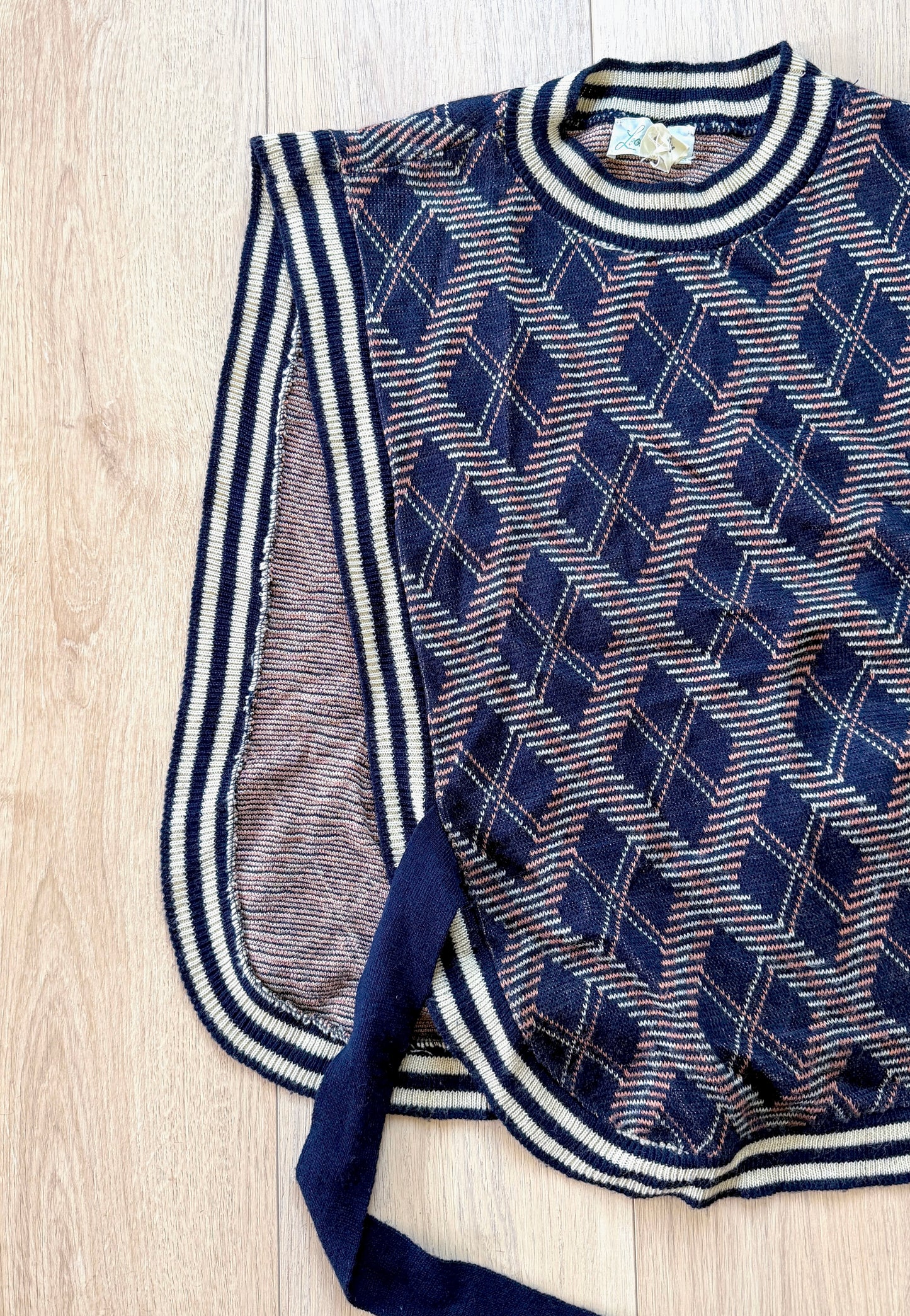 Vintage 70s Loomknits Navy Argyle Tie Sweater Vest