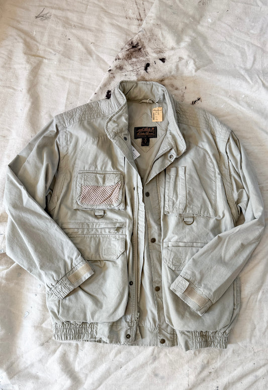 Vintage 90s NEW Eddie Bauer Fishing  Utility Pockets Vest Field Jacket in Birch Khaki