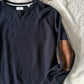 Billy Reid Dover Sweatshirt with Leather Elbow Patches in Dark Midnight (men's L)