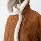Vintage 90s Brown Suede Leather Faux Fur Lining Winter Coat (L)