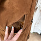 Vintage 90s Brown Suede Leather Faux Fur Lining Winter Coat (L)