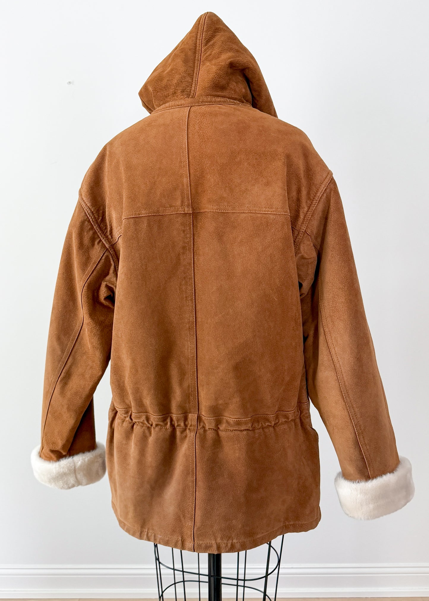 Vintage 90s Brown Suede Leather Faux Fur Lining Winter Coat (L)