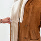 Vintage 90s Brown Suede Leather Faux Fur Lining Winter Coat (L)