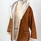 Vintage 90s Brown Suede Leather Faux Fur Lining Winter Coat (L)
