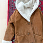 Vintage 90s Brown Suede Leather Faux Fur Lining Winter Coat (L)