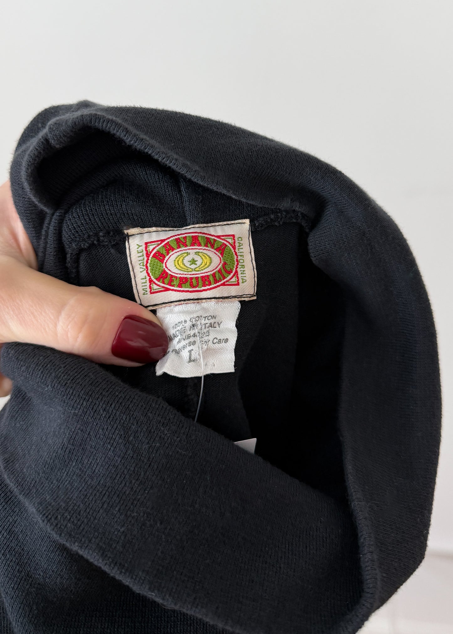 Vintage 80s Banana Republic 100% Cotton Knit Black Structured Shoulder Dress (L)