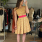 Vintage 1950s Burlap Rose Embroidered Garden Party Belted Dress