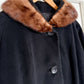 Vintage 60s Black Cashmere & Mink Collar Winter Coat (L)