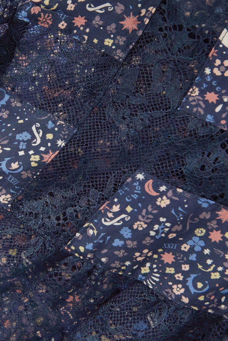 See by Chloe Navy Floral Lace Sleeve Dress (FR 36 or US 4)