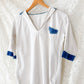 1940s White Nautical Sailor Blouse with Chambray Trim