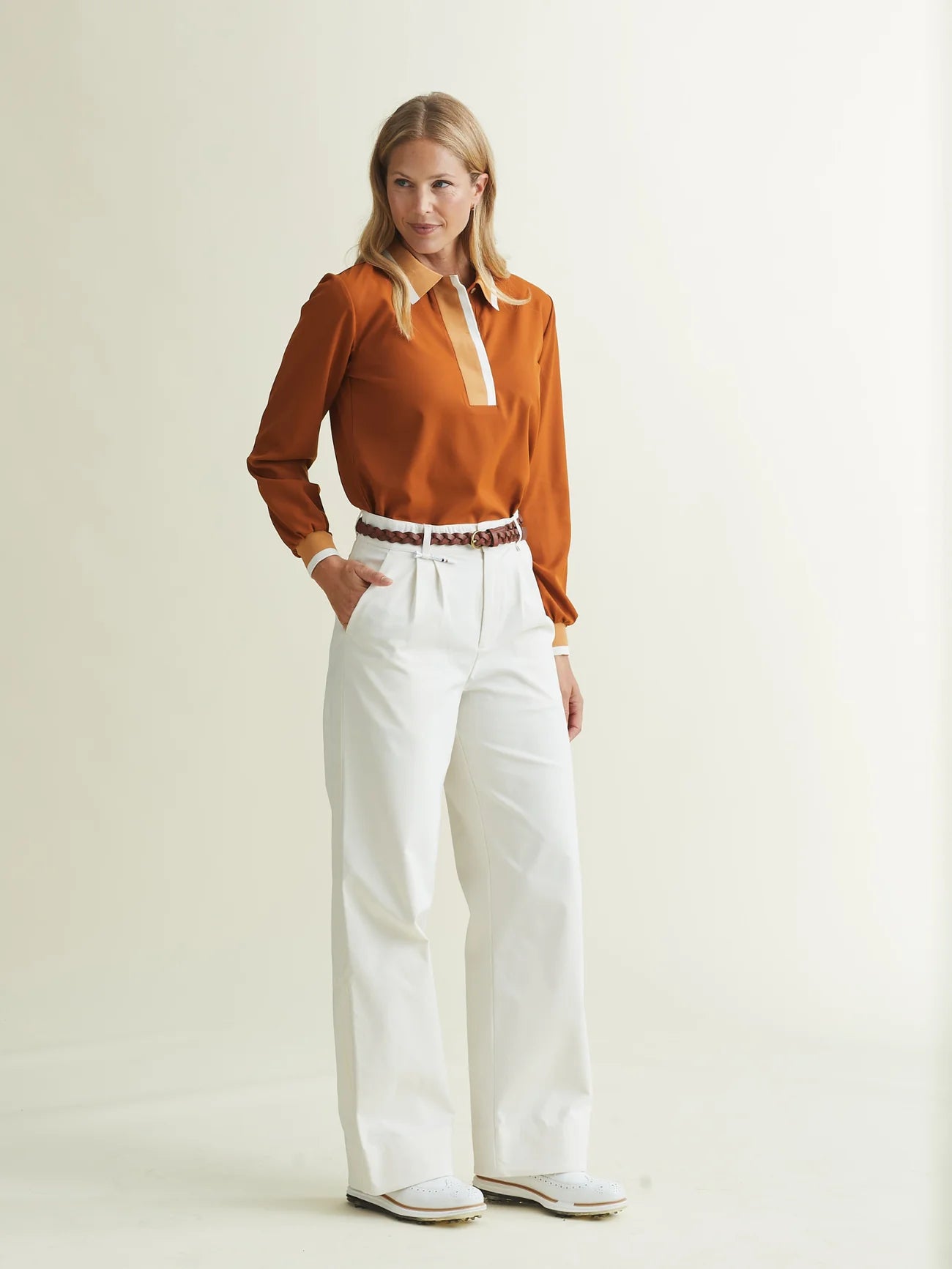 A. Putnam Long Sleeve Polo in Terra Orange Brown (M)