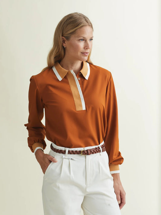 A. Putnam Long Sleeve Polo in Terra Orange Brown (M)
