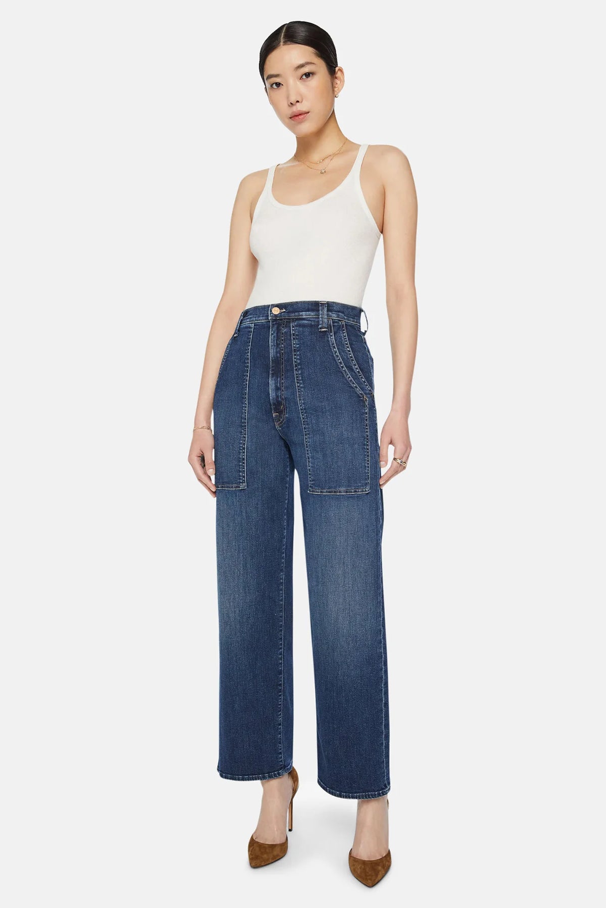 Mother The Quarter Breaker Flood Denim Jeans in Dark Wash Howdy (32)