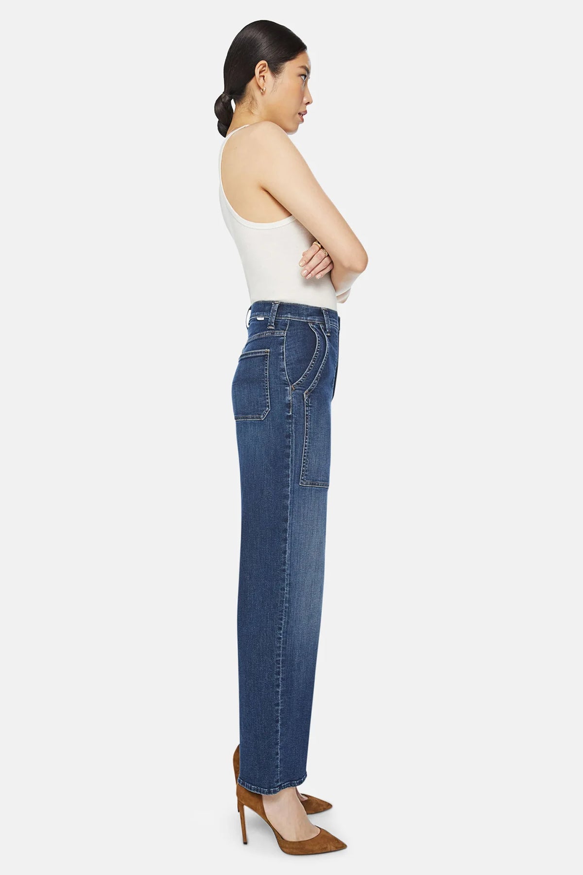 Mother The Quarter Breaker Flood Denim Jeans in Dark Wash Howdy (32)