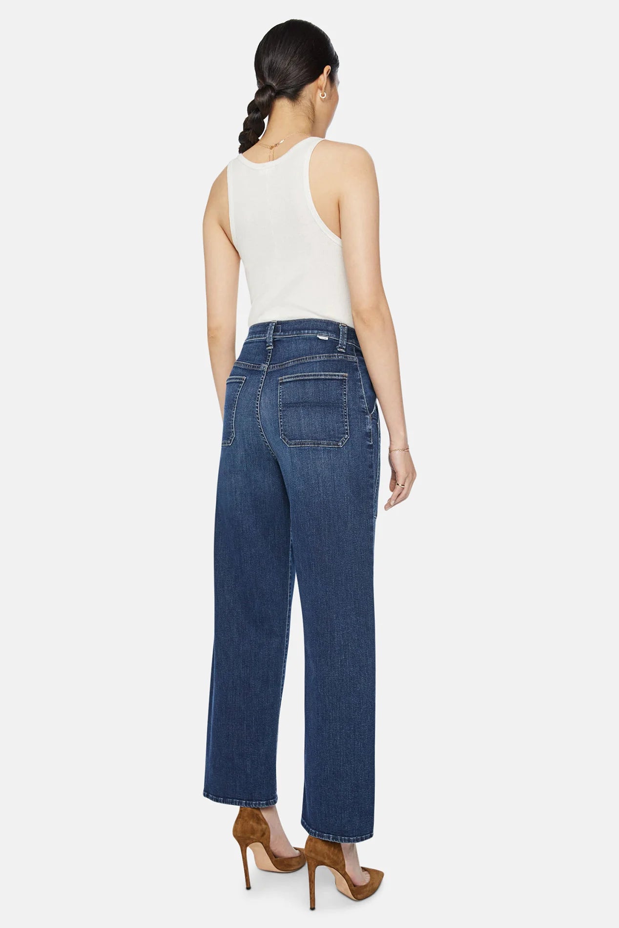 Mother The Quarter Breaker Flood Denim Jeans in Dark Wash Howdy (32)