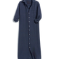 NEW Frank & Eileen Rory Navy 100% Linen Maxi Shirt Dress