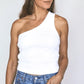 NEW Perfectwhitetee White Ribbed Blondie One Shoulder Tank Top (XS)