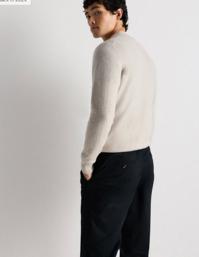 Quince Men's Mongolian Cashmere Knit Polo Sweater Top in Heathered Cloud Beige