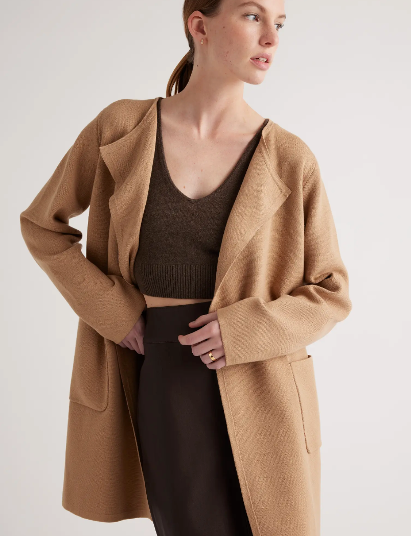 Quince 100% Organic Cotton Knit Collarless Coat (L)