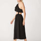 Stateside Poplin Black One-Shoulder Twist Maxi Dress (S)