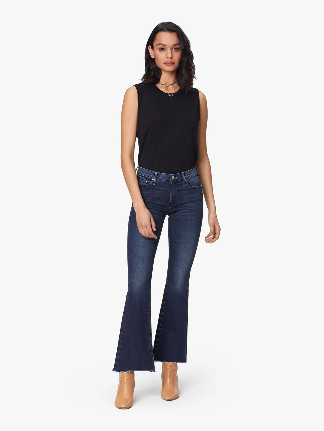 MOTHER The Weekender Fray Denim Flare Mid-Rise Jeans in Tongue and Chic (33)