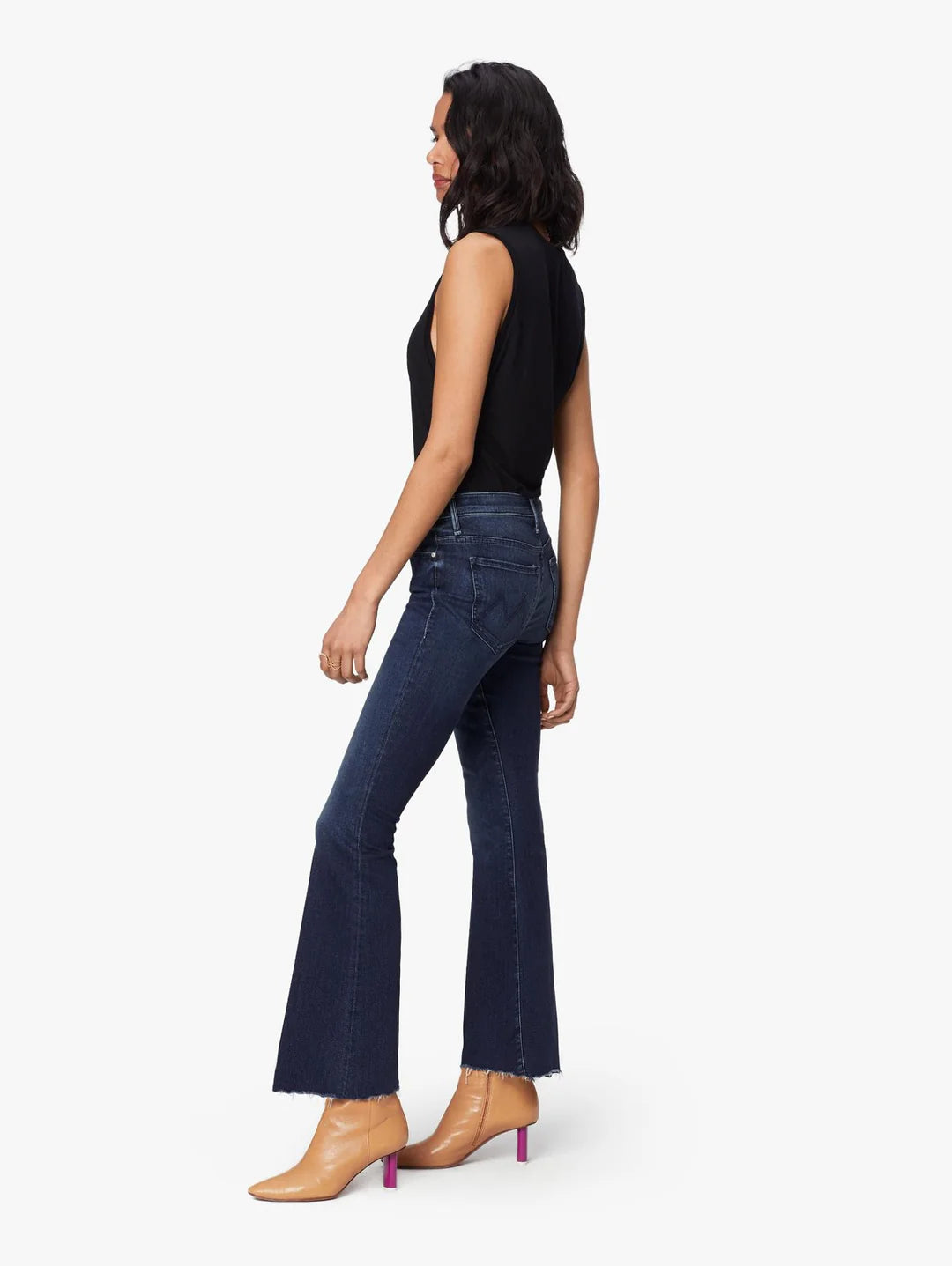 MOTHER The Weekender Fray Denim Flare Mid-Rise Jeans in Tongue and Chic (33)