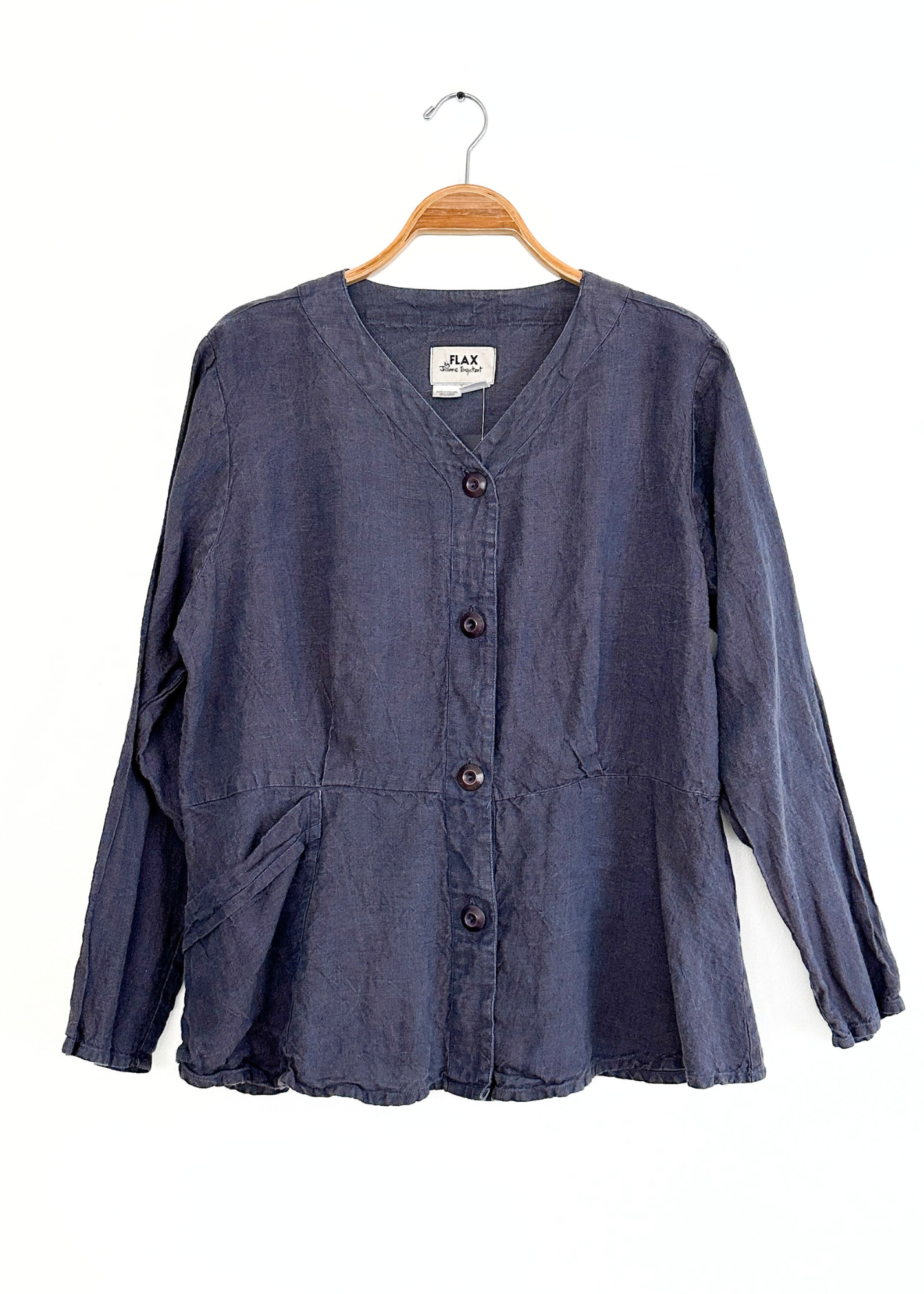 Flax by Jeanne Engelhart Navy Blue 100% Linen Jacket (M)