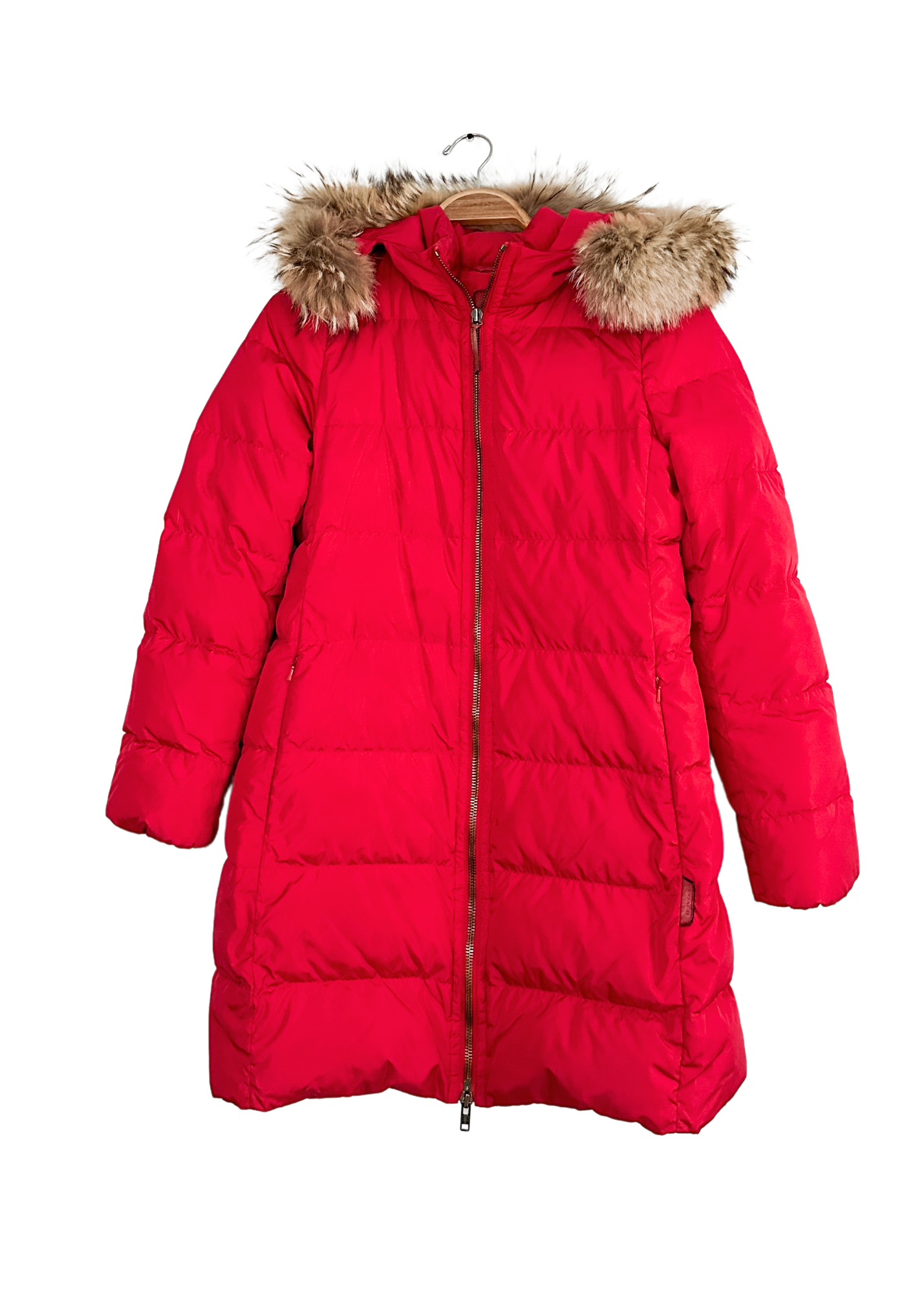 Coach Red Down Quilted Puffer Belted Winter Coat with Detachable Fur Trim (M) 83284