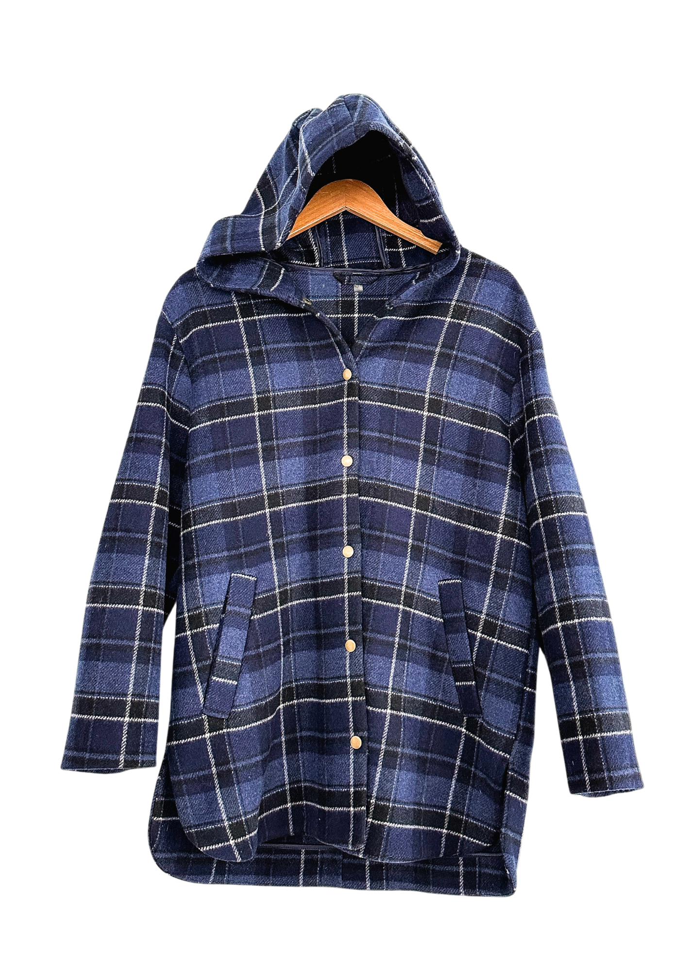 & other stories Wool Hooded Coat in Blue Check (S)