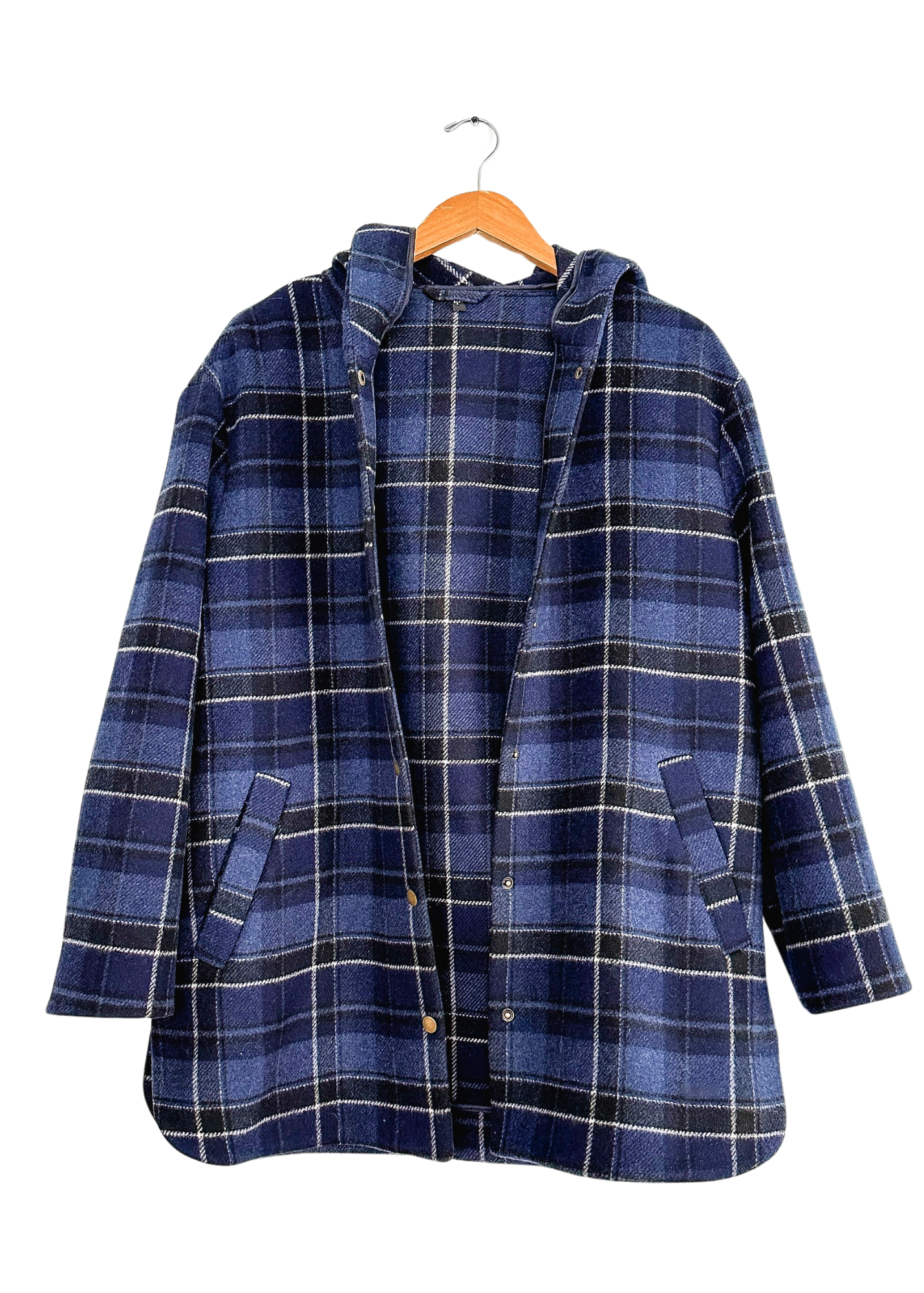 & other stories Wool Hooded Coat in Blue Check (S)