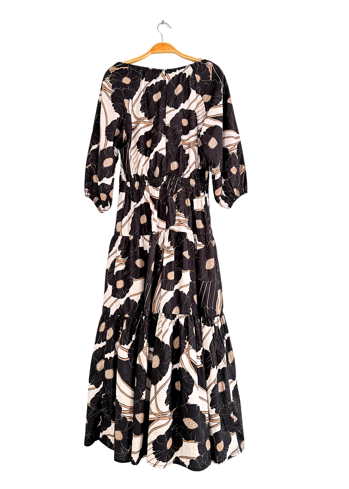 Paper Parachute Black and Brown Floral Tiered Maxi Dress