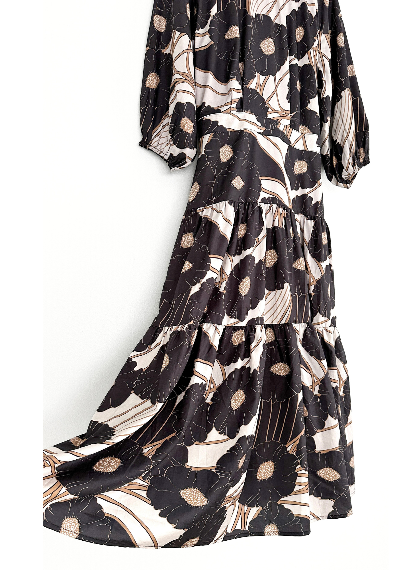 Paper Parachute Black and Brown Floral Tiered Maxi Dress