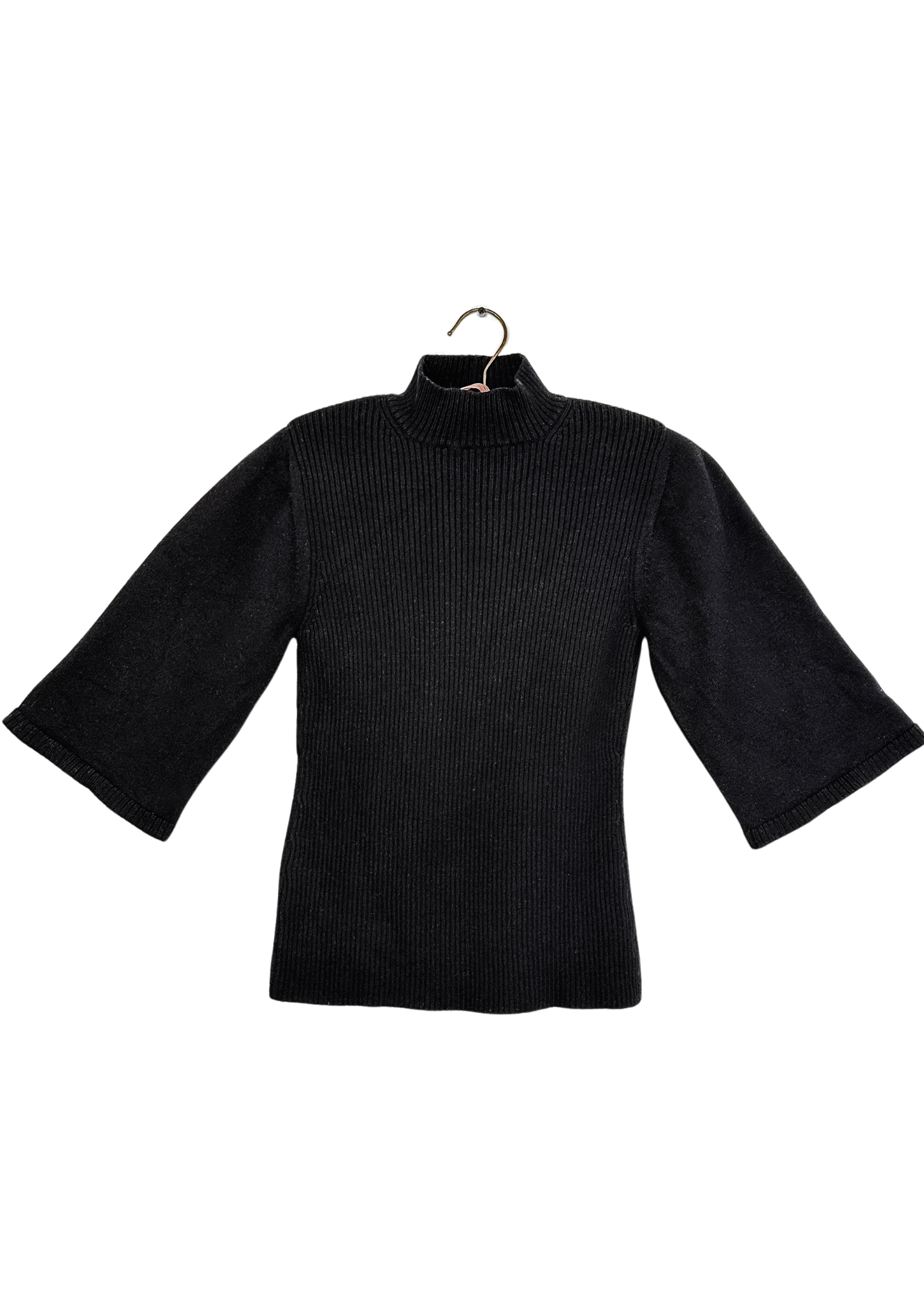 Wolford Black 100% Virgin Wool Crop Sleeve Knit Top (S)