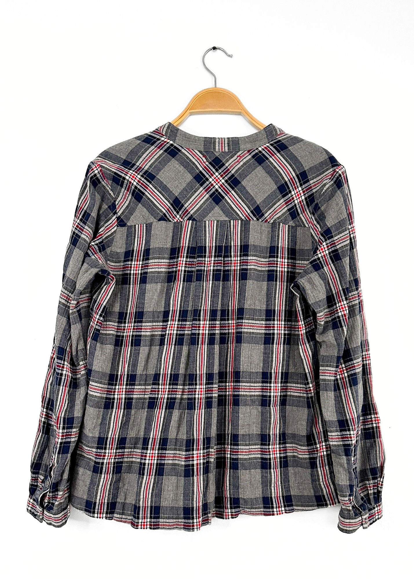 Xirena Navy Gray and Red Plaid Flannel 1/4 Button Down Top (S)